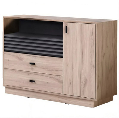 B&Q - Arten Allmo Sideboard Cabinet 120Cm Light Estana Oak And Anthracite With 2 Drawers