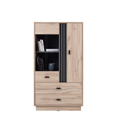 B&Q - Arten Allmo Display Cabinet 80Cm Light Estana Oak And Anthracite With Door And 3 Drawers