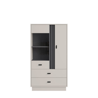 B&Q - Arten Allmo Display Cabinet 80Cm Cashmere And Anthracite With Door And 3 Drawers