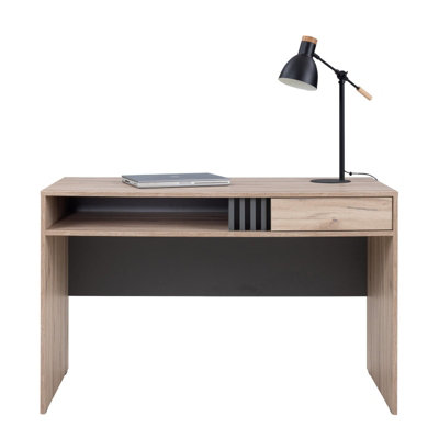 B&Q - Arten Allmo Computer Desk 120Cm Light Estana Oak And Anthracite With Drawer