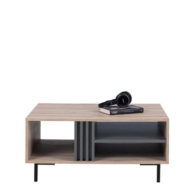 B&Q - Arten Allmo Coffee Table 90Cm Light Estana Oak And Anthracite With Metal Legs