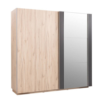 B&Q - Arten Allmo Sliding Wardrobe 215Cm Light Estana Oak And Anthracite With Mirror
