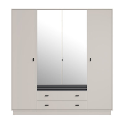 B&Q - Arten Allmo Four Door Wardrobe 200Cm Cashmere And Anthracite With Mirrors And Drawers