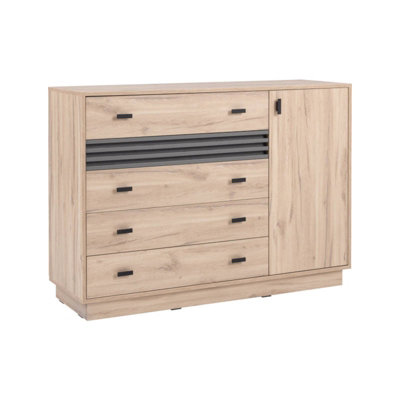 B&Q - Arten Allmo Sideboard Cabinet 135Cm Light Estana Oak And Anthracite With 4 Drawers