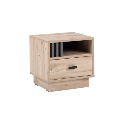 B&Q - Arten Allmo Bedside Table 40Cm Light Estana Oak And Anthracite With Drawer
