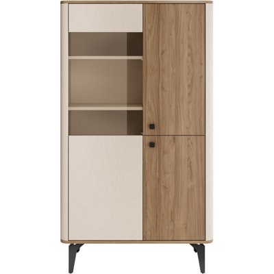 B&Q - Arten Aurena Au3 Display Cabinet 88Cm Cashmere And Royal Walnut With Glass Panel