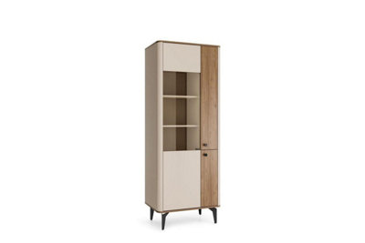 B&Q - Arten Aurena Au2 Tall Display Cabinet 73Cm Cashmere And Royal Walnut With Glass Panel