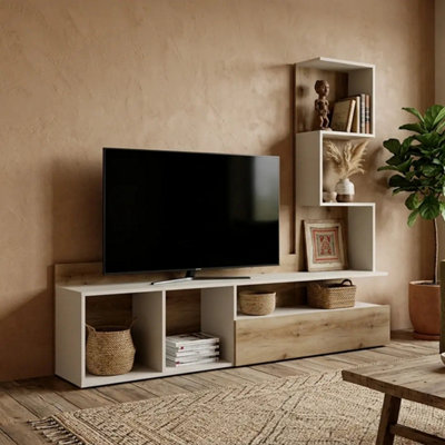 B&Q - Arten Lima 180Cm Cashmere And Oak Tv Entertainment Unit With Led Lighting For Tvs Up To 60In