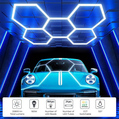 Ener-J EnerJ 160W Led Car Showroom Light 5 Hexagon Design Cct Switchable Black 240V from B&Q