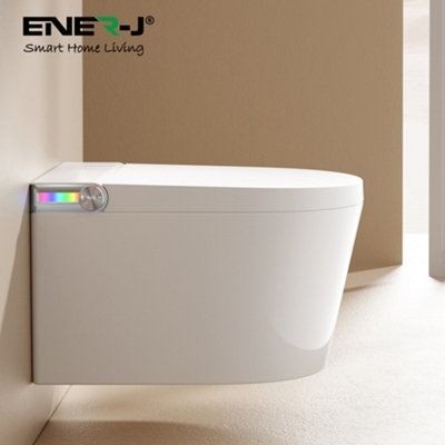 Ener-J Wall Hung Smart Bidet Toilet Auto Lid Heated Seat White from B&Q