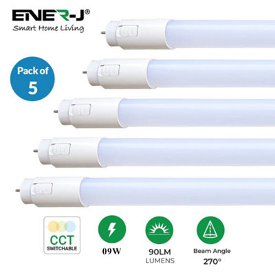 Ener-J 5 Pack T8 Led Tube 60Cm 9W Cct Switchable Colour Temperature from B&Q