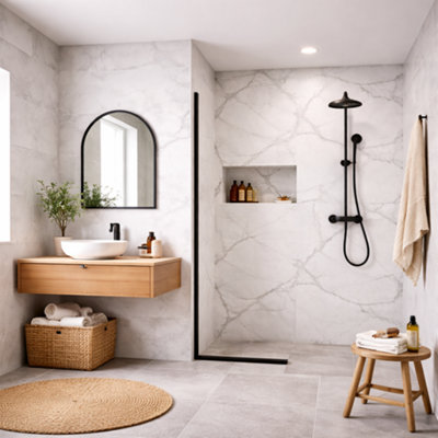 Ener-J Britwall Pvc Shower Panels Pack Of 3 Carrara Marble White Waterproof Bathroom Wall Cladding 2400X1000X10mm Matt Finish from B&Q