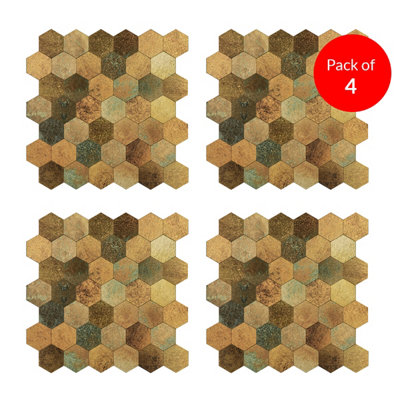 Ener-J Britwall Hexagon Aluminium Tile Mixed Bronze Peel And Stick Mosaic 293X285mm Pack Of 4 from B&Q