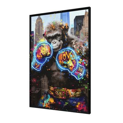 Britwall LED Wall Art Ape Boxing Illuminated Canvas 83x123cm with UK Plug & ON Off Switch - Image 4