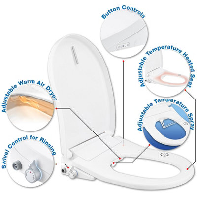 B&Q -  D Shape Smart Bidet Toilet Seat With Adjustable Temperature Warm Air DryerHeated Seat & Sprayer