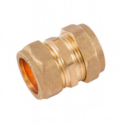 B&Q -  10mm Brass Compression Coupling C X C Pipe Fitting