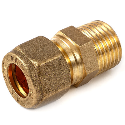 B&Q -  15mm X 1/2" Brass Compression Coupling C X Mi Pipe Fitting