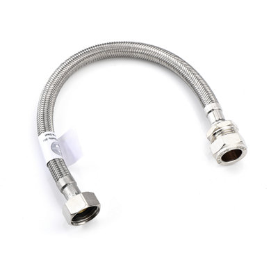 B&Q -  Westco 15mm X 1/2" X 50Cm Flexible Tap Connector Braided Stainless Steel Flexi Hose With Brass Fittings For TapsBasins