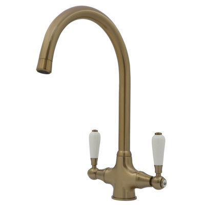 Home Range Clever Rune Sink Mixer Antique Brass With Ceramic Handles