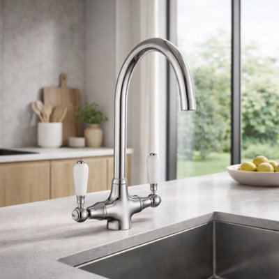 B&Q -  Clever Rune Sink Mixer Chrome With Ceramic Handles