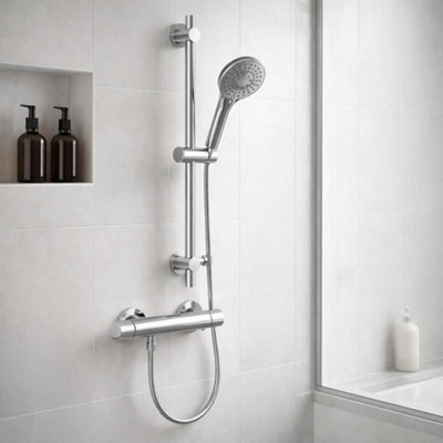 B&Q -  Clever Ideal Chrome Thermostatic Shower Bar & Riser Rail KitComplete Easy-Fit Shower System