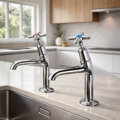 Home Range Clever Performa 2158 Cross Top Sink Tap Cold - Chrome-Plated Brass Kitchen Tap - Durable Compression Valve Fitting