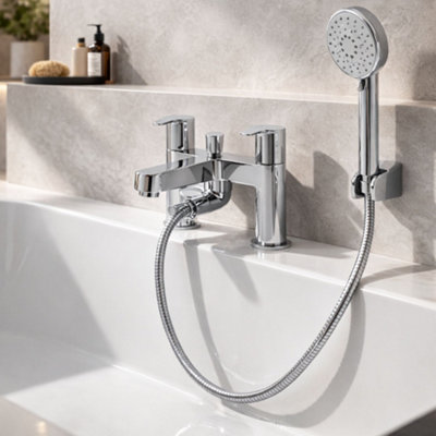 Home Range Strata Bath & Shower Mixer ChromeDual Lever ControlsDurable Brass BodyIncludes Shower Handset & Hose from B&Q