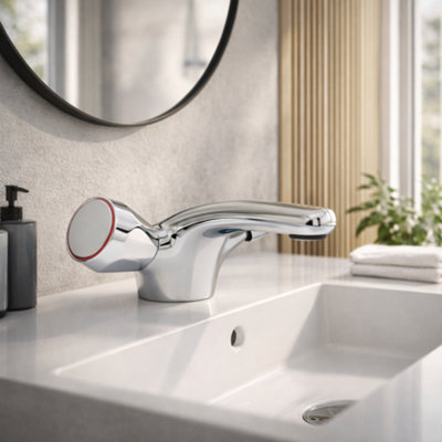B&Q -  Araya Modern Mono Basin Mixer ChromeSingle Lever TapDurable Solid Brass ConstructionBathroom Sink Fitting