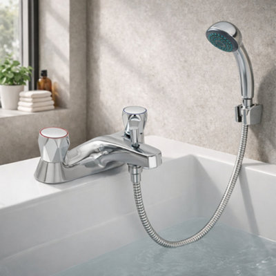 B&Q -  Araya Modern Bath & Shower Mixer ChromeDual Control Tap With HandsetDurable Brass Bathroom Fitting