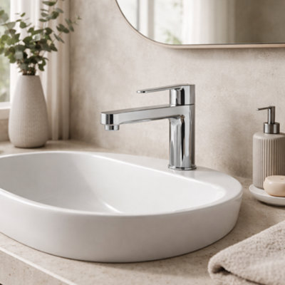 Home Range Strata Mono Basin Mixer Tap ChromeSingle Lever Bathroom Sink Mixer With Solid Brass Body And Modern Design from B&Q