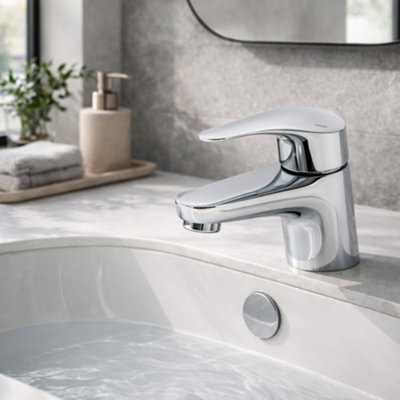 Home Range Araya Lujo Slim Mono Basin Mixer Tap ChromeModern Single Lever Bathroom TapSolid Brass BodyEasy Installation from B&Q