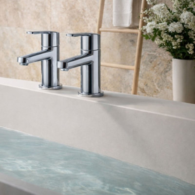 Home Range Urban Bath Tap Pair ChromeModern Lever Handle Twin Taps For BathsDurable Solid Brass ConstructionEasy Fit from B&Q