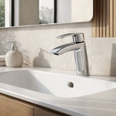 Home Range Waterfall Mono Basin Mixer Tap ChromeModern Single Lever Bathroom Tap With Sleek Waterfall Spout Design from B&Q