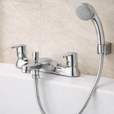Home Range S12 Bath & Shower Mixer Tap ChromeDual Lever Bath Filler With Shower Handset & Hose For Bathrooms from B&Q