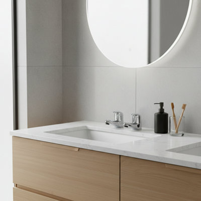 Home Range Clever Haze Basin Tap Pair ChromeModern Dual Lever Bathroom Taps For Hot & Cold WaterDurable Brass Construction from B&Q