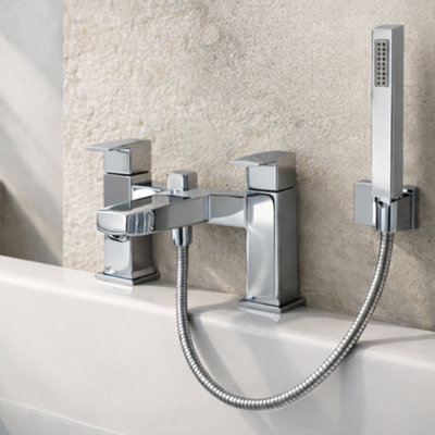 Home Range Nuance Bath & Shower Mixer Tap ChromeModern Twin Lever Bath Filler With Shower KitDurable Brass Construction from B&Q
