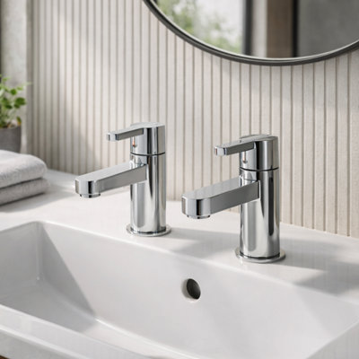 Home Range Strata Bath Tap Pair ChromeModern Bathroom Tap SetSolid Brass ConstructionSmooth Lever ControlEasy Install from B&Q