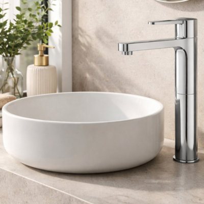 Home Range Exstasy Tall Mono Basin Mixer ChromeModern High-Rise Basin Tap With Solid Brass Body & Lever Handle Control from B&Q