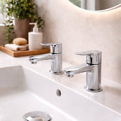 Home Range Elion Bath Tap Pair ChromeModern Basin Taps With Solid Brass Construction & Easy Single Lever Operation from B&Q