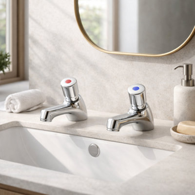 Home Range Performa Chrome Basin Tap PairTraditional Pillar Design With Solid Brass Build from B&Q