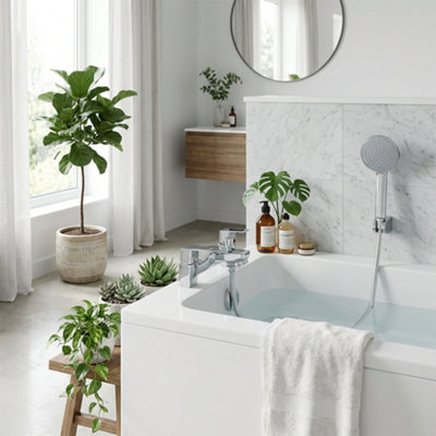 Home Range Araya Castillo Bath & Shower Mixer Tap ChromeDual Lever Bath Filler With Handset & HoseSolid Brass Body from B&Q