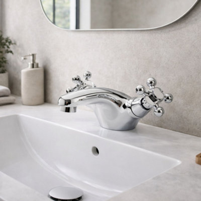 Home Range Emperor Mono Basin Mixer Tap ChromeTraditional Crosshead HandlesSolid Brass ConstructionTimeless Design from B&Q
