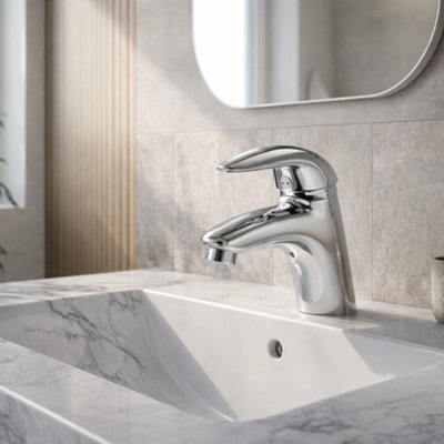 Home Range Chi Mono Basin Mixer Tap ChromeSingle Lever Bathroom TapPolished FinishSolid Brass Construction from B&Q