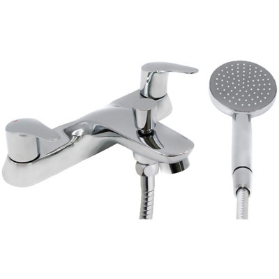 Home Range Ashby Deck Bath & Shower Mixer Tap ChromeDual Lever Bath Filler With Handset & HoseSolid Brass Body from B&Q