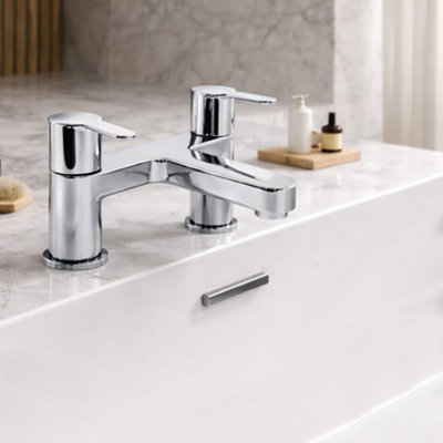 Home Range Strata Bath Filler Tap ChromeModern Dual Lever Bath MixerSolid Brass ConstructionPolished Finish from B&Q