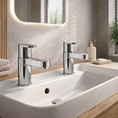 Home Range Exstasy Blade Bath Tap Pair ChromeModern Lever Handle Hot & Cold TapsSolid Brass ConstructionPolished Finish from B&Q