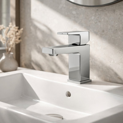 Home Range Paron Mono Basin Mixer Tap ChromeModern Square DesignSingle Lever ControlSolid Brass Construction from B&Q