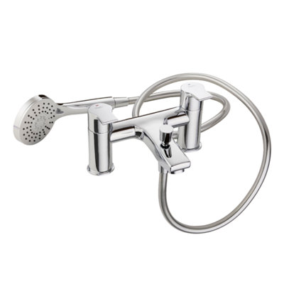 Home Range Tempest Bath & Shower Mixer Tap ChromeModern Dual Lever Bath Filler With Handset And HoseSolid Brass from B&Q