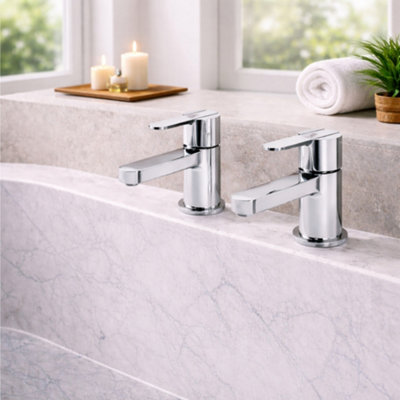 Home Range Exstasy Bath Tap Pair ChromeModern Lever Handle Hot And Cold Bath TapsSolid Brass Construction With Chrome Finish from B&Q