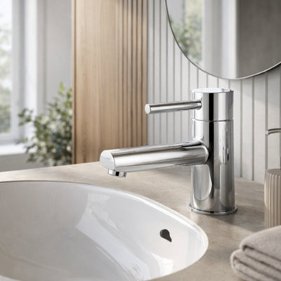 Home Range Ebro Mono Basin Mixer Tap ChromeModern Single Lever Bathroom Basin Mixer Without TailsSolid Brass Construction from B&Q